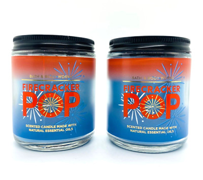 2 Bath & Body Works FIRECRACKER POP Medium Scented Single Wick Candles 7 oz