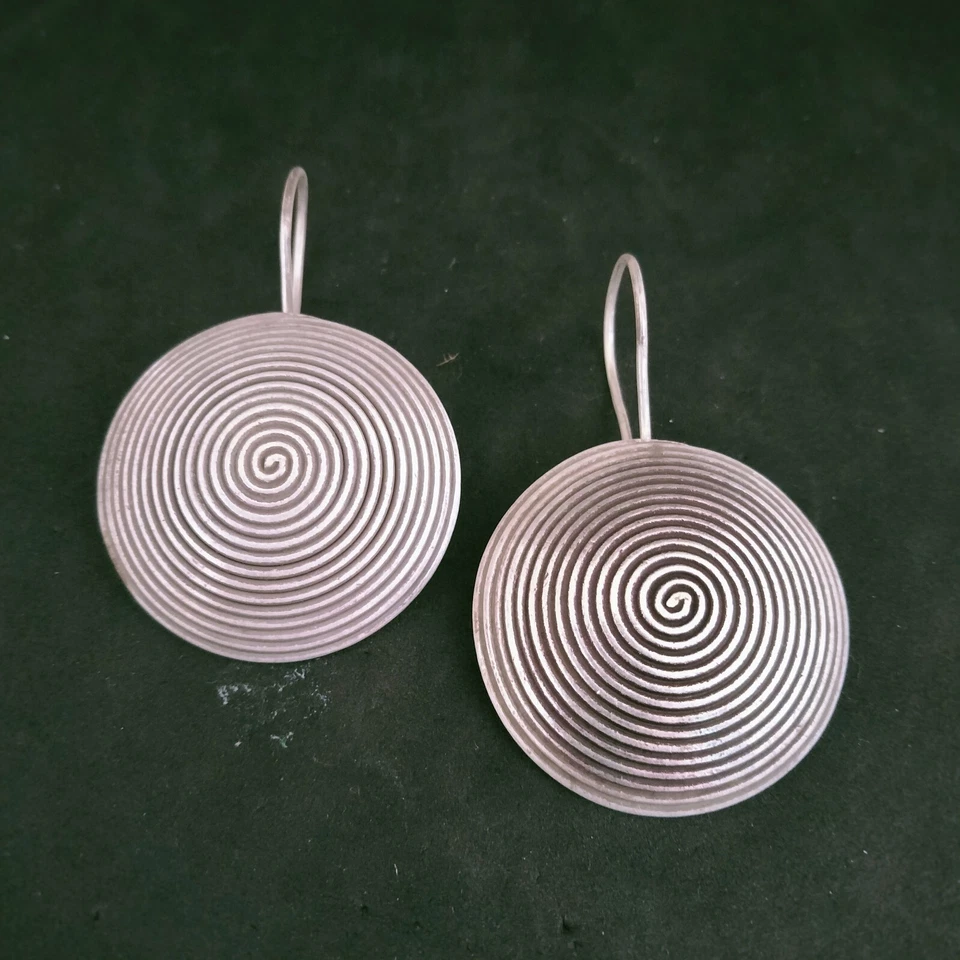 FINE SILVER EARRINGS 925 STERLING CRAFT Dangle 11g Hill Tribe Spiral Round 23213 - Image 4 of 4