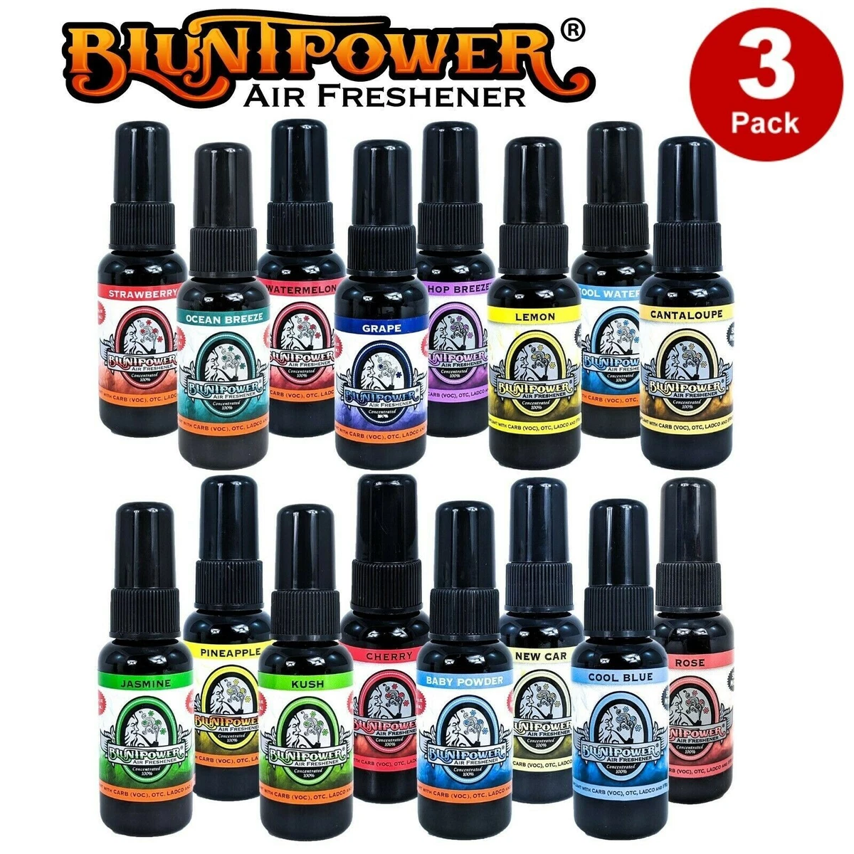 Blunt Power Spray Air Freshener 1.5 Oz, Home Car u0026amp; Oil Warmer Spray, 3  Pack | eBay