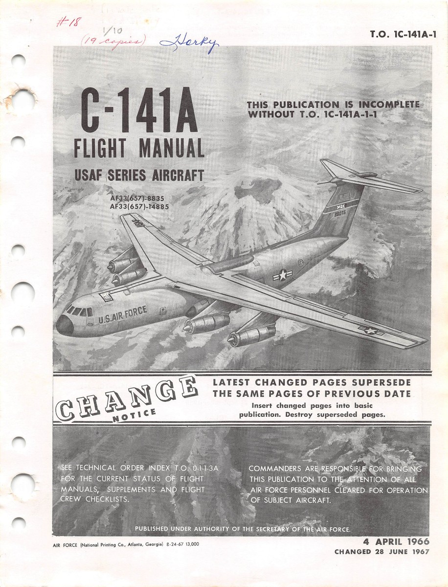 C-141A Starlifter Flight Manual Pilot's Handbook US Air Force