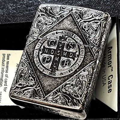Zippo Armor Case Benedict Cross Silver Ibushi 4 Sided Etching Lighter Japan