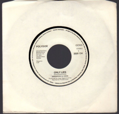   7'' 1971 Greenfield & Cook   ONLY LIES Polydor 2050134 PROMO WLP Weisslabel NM 