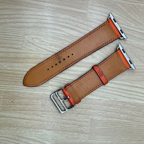 HERMES Apple Watch 46/45/44/42mm Orange Leather Band Single Tour Used no box - Picture 8 of 9