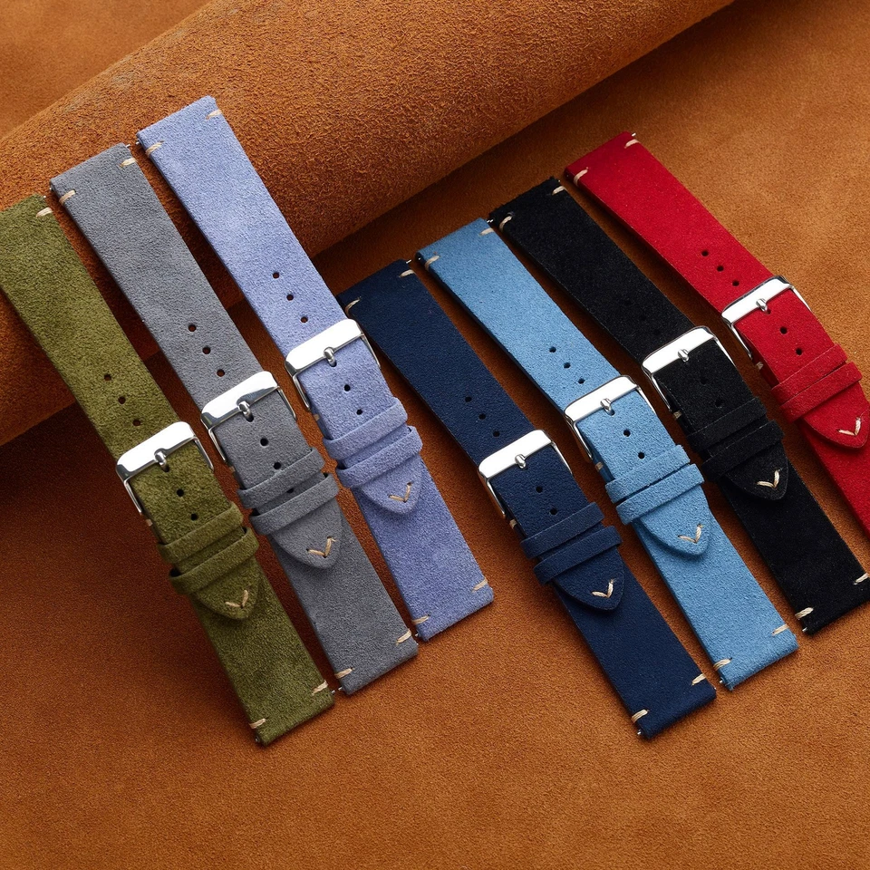 Nubuck Soft Tumbled Leather Watch Band Hand-stitched Strap 14/16/18/20/22mm - Image 4 of 4
