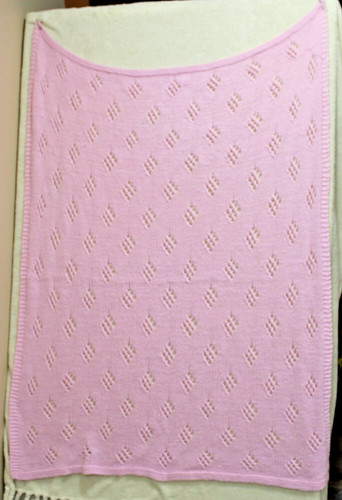 Handmade Knit Pink Baby Blanket Super Soft 40x47" Lap Throw