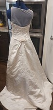 Vintage Janell Berte Sheer Beaded Sleeveless Crème Tradition Wedding Dress Gown