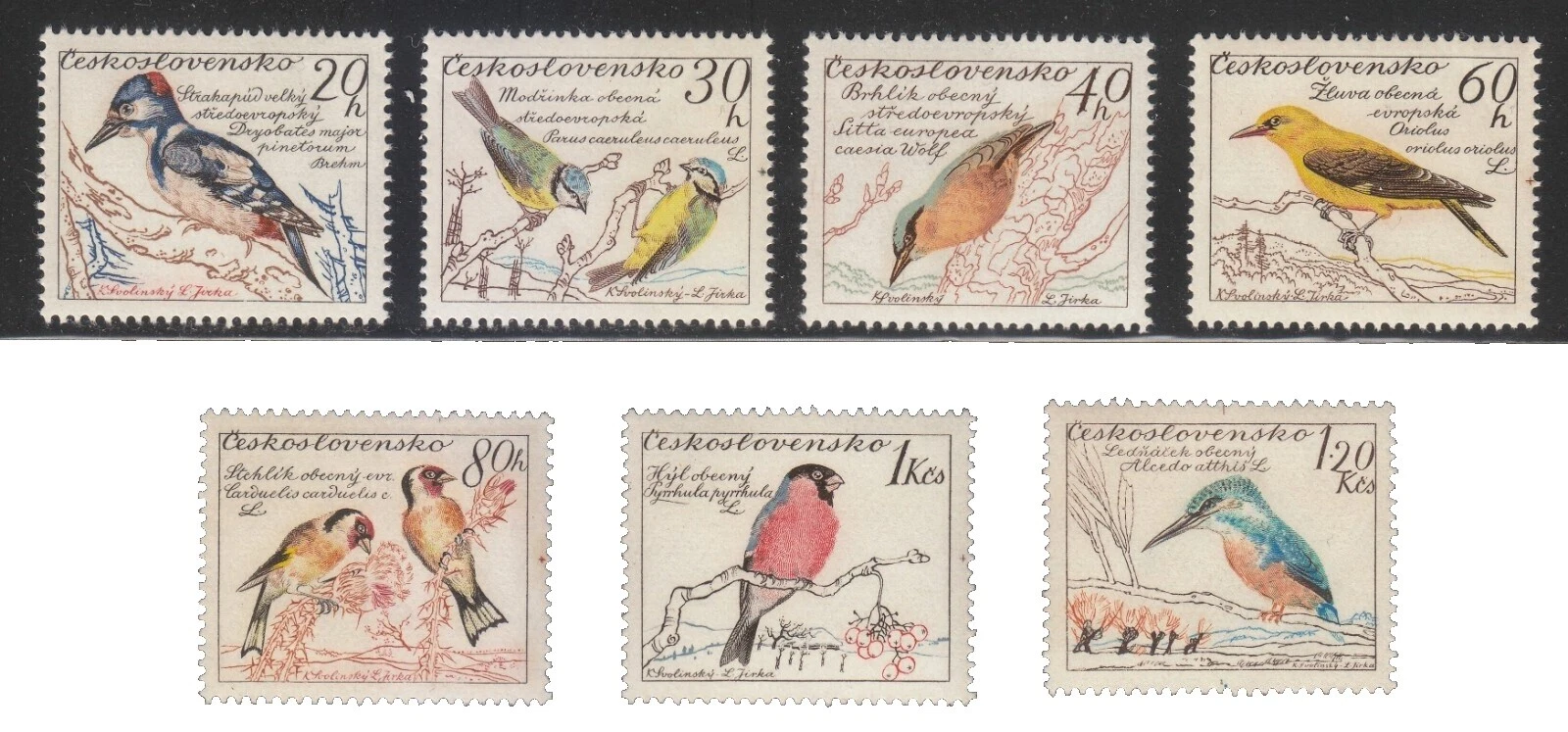 Aves sellos postales Checa e checoslovaca