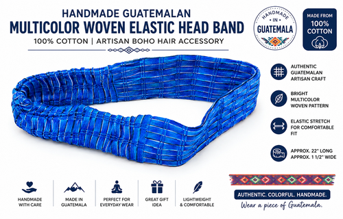 Bandeau élastique tissé bleu guatémaltèque fait main 100% coton artisan boho #VV - Photo 24/24