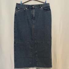 Vtg Lauren Jeans Co Ralph Lauren Denim Maxi Skirt Fray Hem Back Slit Sz. 16