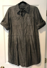 Calvin Klein Jeans Women Size S/P Gray Button Up Shirt Dress Ajustable Sleeve