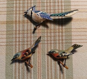 JAPANESE WWII GAMAN BIRD PINS - Set of Three, Unsigned, Internment Camp Art