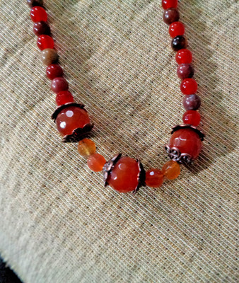 Artisan made 17'' fire agate choker with handcrafted copper closure