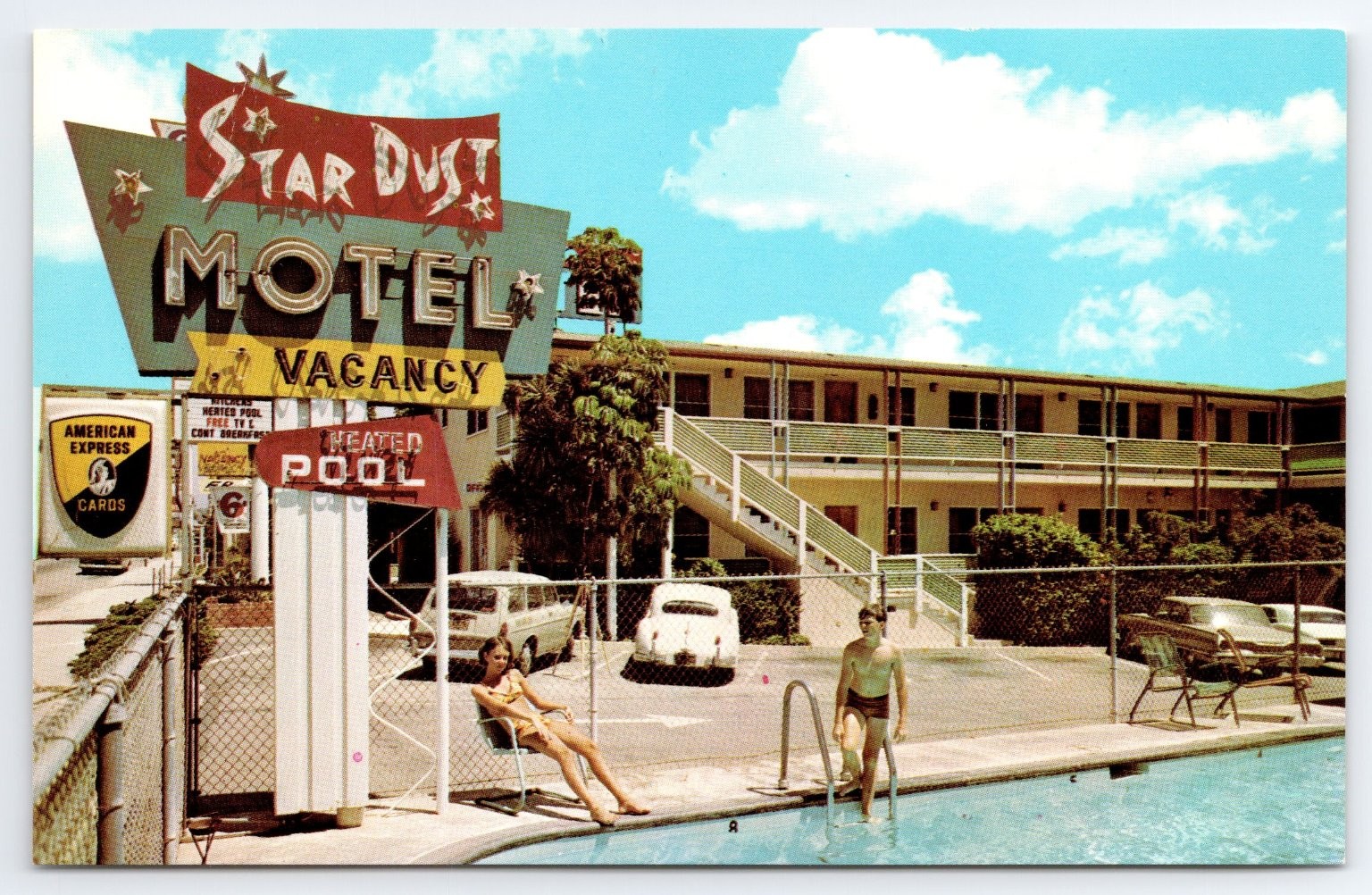 Vintage Stardust Motel Santa Monica CA Poolside Postcard Kolor View
