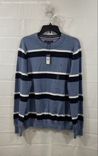 Tommy Hilfiger Men's Blue Striped Cotton Crewneck Sweater Fall Basics NWT Sz L