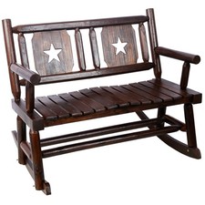 Outdoor Wood Rocking Bench Double Rocker Chair for 2 Persons Brown