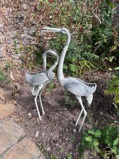 Pair of vintage large cast alloy crane garden ornaments
