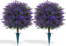 Artificial Lavender Topiary Ball for Outdoors, Set of 2 Boxwood Plant Tree with