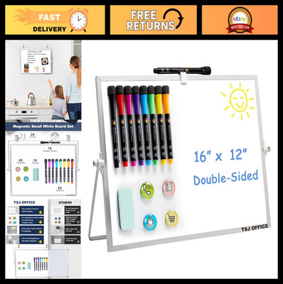 Small Magnetic Dry Erase Board 12x16'' - Double-Sided, Wall Mount, Desktop Stand,