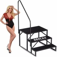 Swimming Pool Ladder Hot Tub Steps Ladder With Handrails Heavy Duty Black NEW