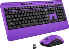 Wireless Keyboard and Mouse Set with Quiet Keys, 2.4G Full Size Purple Keyboard