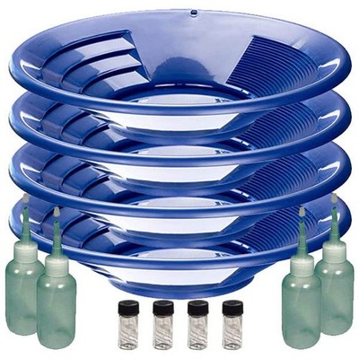 Sluice Monkey 4 Pack of 14 inch Blue Gold Pans, Sniffers, Vials