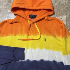 Polo Ralph Lauren Hoodie Mens Medium Orange Tie Dye Colorful Sweatshirt