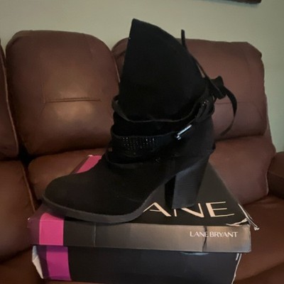 Lane Bryant Black Suede Buckle Studded Ankle Bootie Zip Block Heel