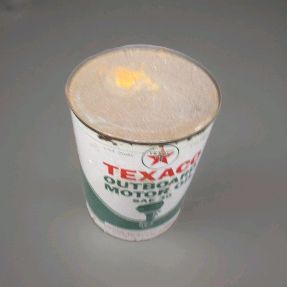 Aceite de motor fueraborda Texaco vintage SAE 30 / 1 cuarto completo de lata de metal / 1-65 Foto 4 de 4
