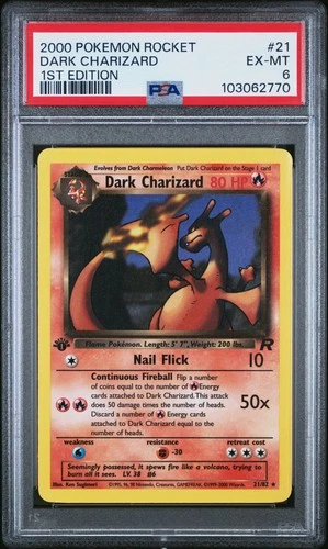 2000 POKEMON ROCKET 1ST ED #21 DARK CHARIZARD PSA 6