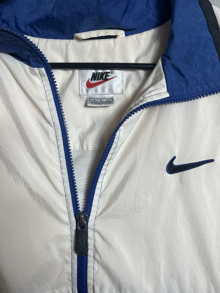 Vintage Nike Jacket Mens Large White Blue Track Windbreaker Anorak Swoosh 90s - Image 4 of 4