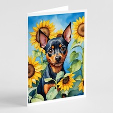Caroline's Treasures Miniature Pinscher in Sunflowers Greeting Cards Pack of 8