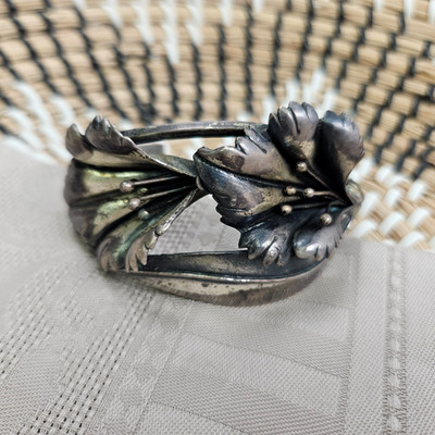 Vintage Sterlingsilber 925 Lilie Iris Art Deco Floral Manschette Armreif Armband 7 1/2''