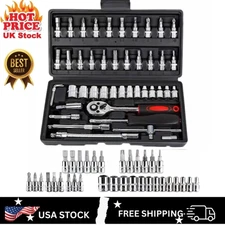 46PCS 1/4" Ratchet Wrench Combination Socket Tool Set Kit Auto Car Repair Tool