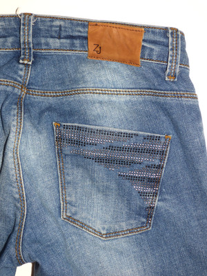 Zara Basic Womens Jeans Sz 4 (25W 32L) Slim Stretch Denim Rhinestone Pockets