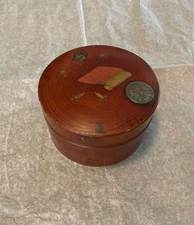 Japanese Lidded Laquer Tea Trinket Box Yokohama Dragon, Ancient Coin Scroll Bi