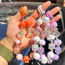 Acrylic square circular mobile phone chain handmade bead keychain bag pendant