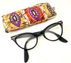 Vintage SRO BLACK Frames Embellished Cat Eye Eyeglasses with Retro Case — photo 1