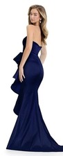 ASHLEYlauren Black Strapless Satin Ruffle Gown Trumpet Mermaid Size 18
