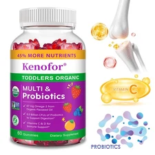 Organic Toddlers Multi & Probiotics Gummies,with Omega-3 Maqui Berry, 60 Organic