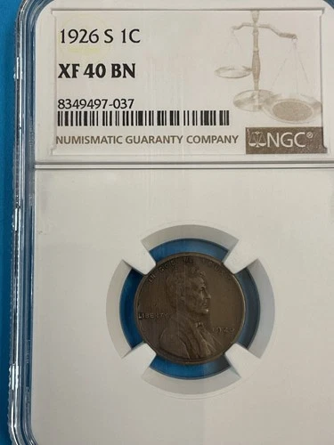 1926 S Lincoln Wheat Copper Cent 1C NGC XF 40 BN