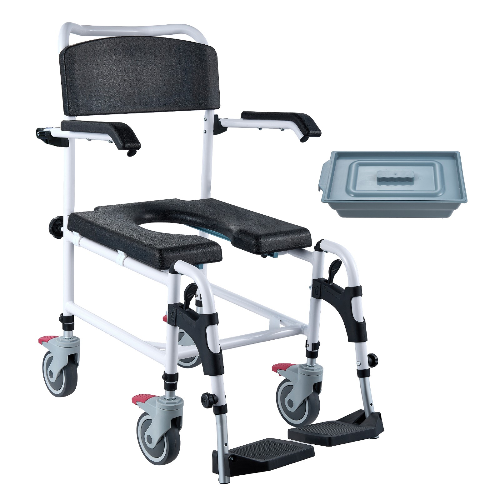 Fauteuil roulant de toilette avec roues verrouillables et repose-pieds pour douche