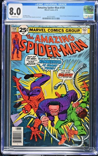 AMAZING SPIDER-MAN #159 (1976) CGC 8.0🔥HAMMERHEAD APP🔥MARVEL GEM SLAB!