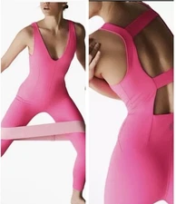 Free People FP Movement Bodysuit Jumpsuit Small Hot Pink Open Back