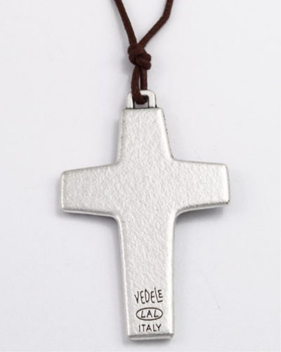 NEW AUTHENTIC POPE FRANCIS VEDELE PECTORAL 2" CROSS PENDANT ON BROWN CORD - Picture 2 of 3