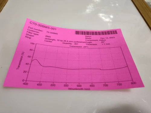 Optical Filter 70/30 Beam Splitter @ 45 degrees 18x25.4 mm 1.1 mm thick