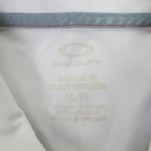 Oakley Polo Shirt Mens XL White Gray Blue Golf Performance Striped Fade Casual - Afbeelding 10 van 12