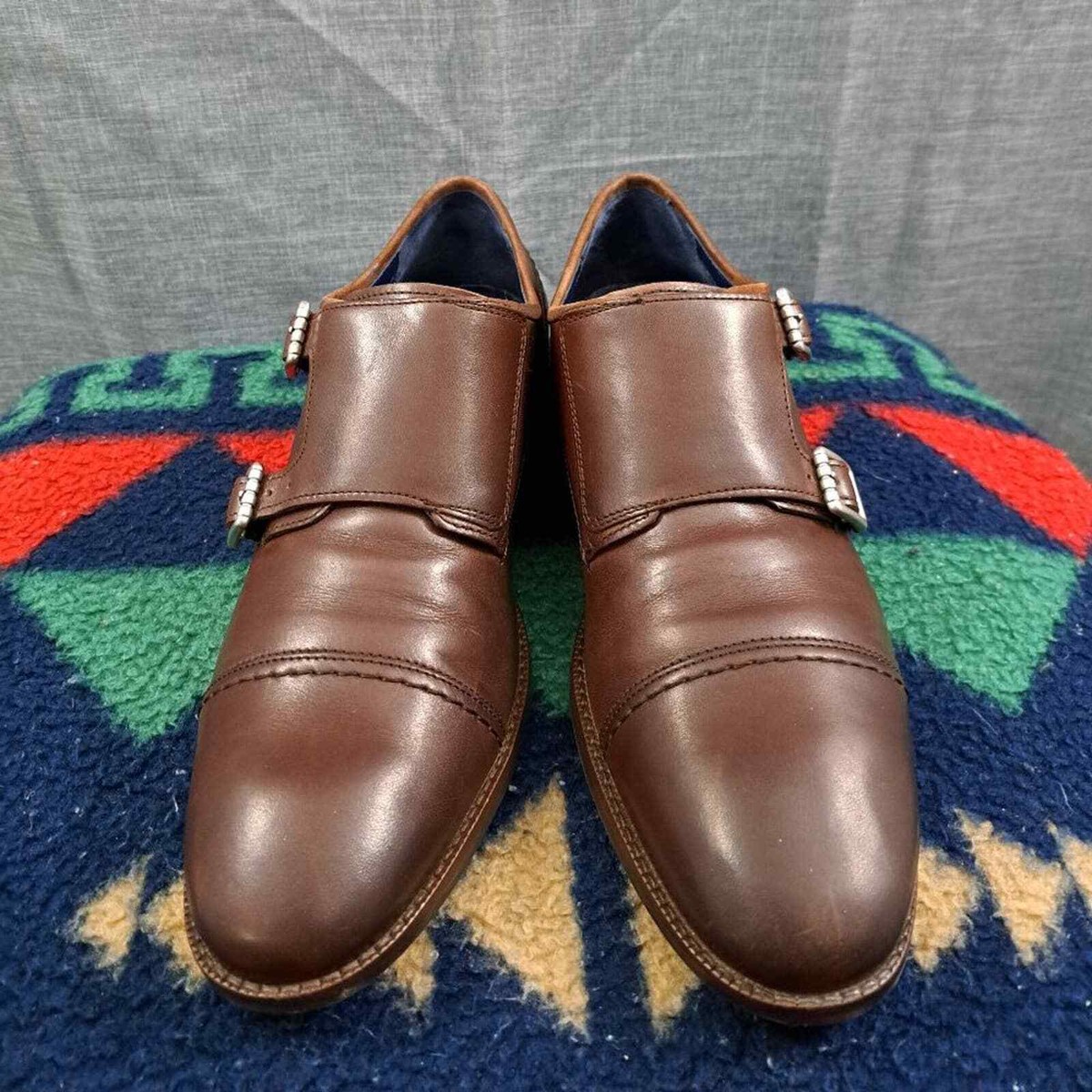 COLE HAAN Men Double Monk Strap Shoes Grand OS Brown 7.5 M 