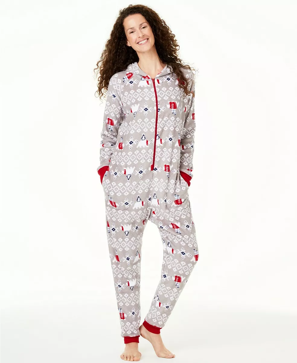 Matching Family Pajamas Women s Polar Bear Christmas Hooded One Piece XS 4379