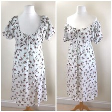 Wednesdays Girl Bardot Style White Floral Dress Size - S (UK10)