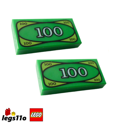 LEGO Tile 1x2 with Cash Money “100” Note NEW - Pack of 2x - 82317